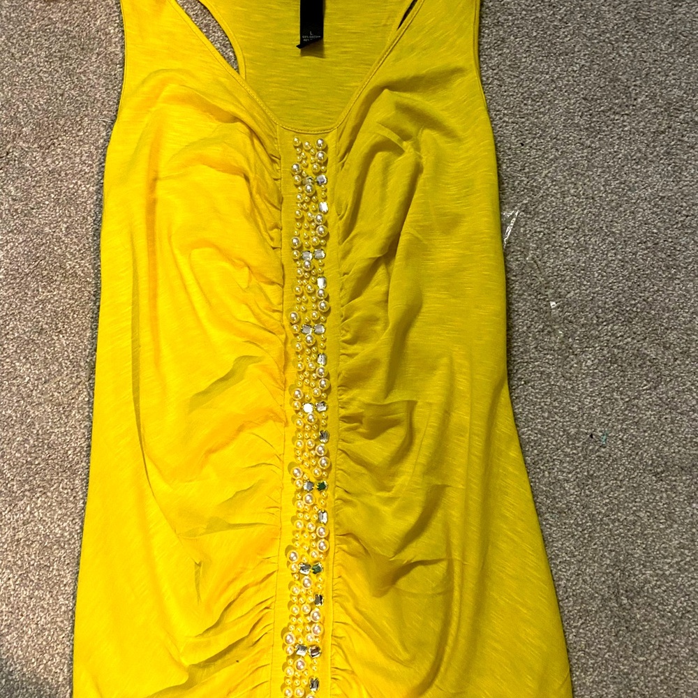 Yellow sleeveless top with pearls